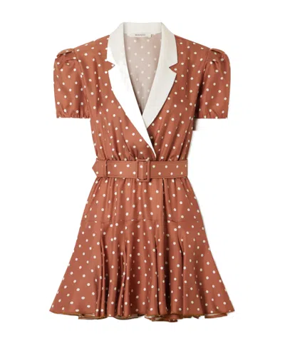 Rodarte Belted Polka-dot Silk Midi Dress In Brown