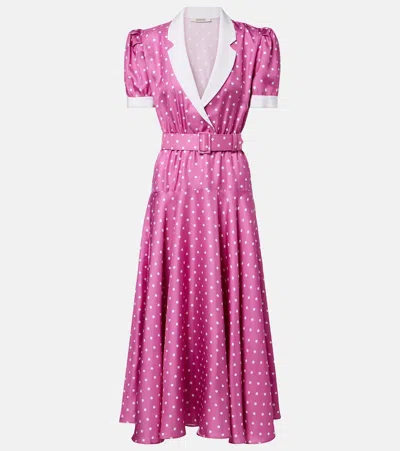 Rodarte Belted Polka-dot Silk Twill Midi Dress In Pink