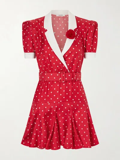 Rodarte Belted Printed Silk-twill Mini Dress In Red