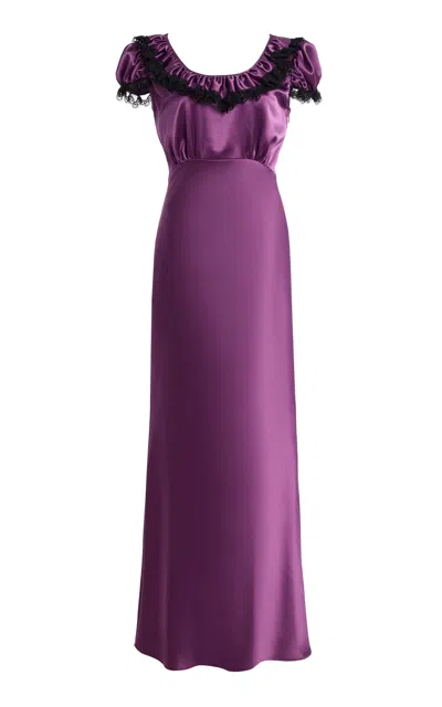 Rodarte Bias Ruffled Silk Maxi Dress In Purple
