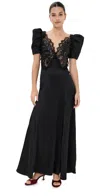 Rodarte Black Silk Satin Puff Sleeve Dress With Sequin Detail Black In Black