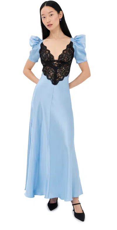 Rodarte Blue Silk Satin Short Sleeve Dress Blue