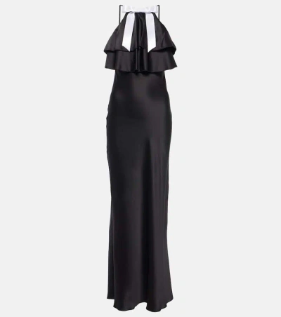 Rodarte Bow-detail Halterneck Silk Satin Gown In Black