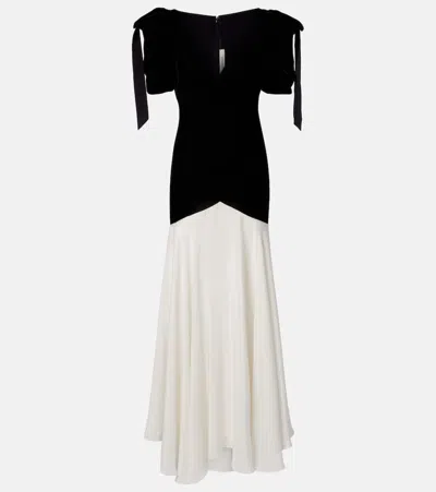 Rodarte Bow-detail Silk Crêpe And Velvet Gown In Black