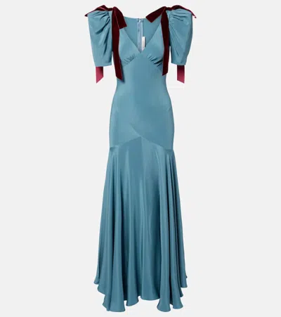 Rodarte Bow-detail Silk Satin Midi Dress In Blue