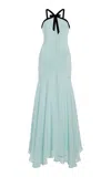 Rodarte Bow-detailed Silk Crepe And Georgette Halter Dress In Blue
