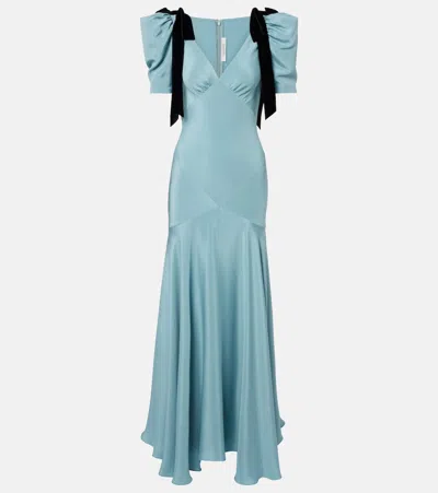 Rodarte Bow-detail Silk Satin Maxi Dress In Green