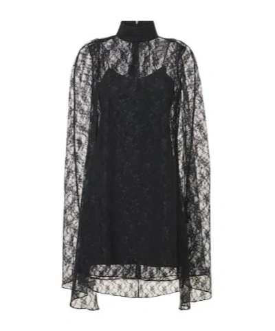 Rodarte Caped Floral Lace Minidress In Black