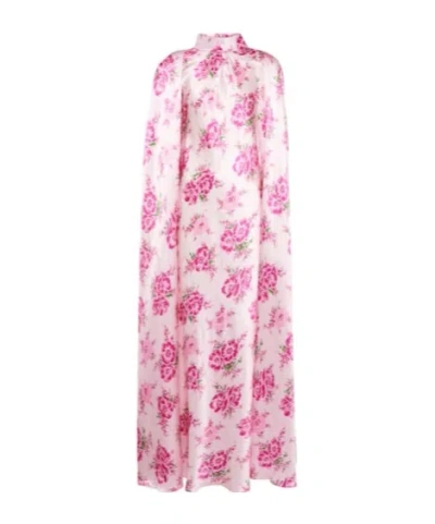 Rodarte Caped Floral Silk Satin Gown In Pink