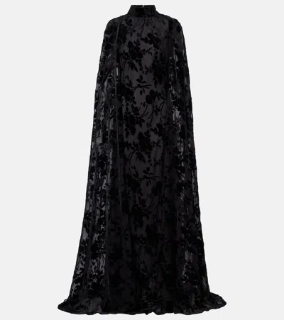 Rodarte Caped Floral Velvet Devoré Gown In Black