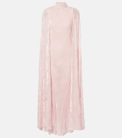 Rodarte Caped Velvet Devoré Gown In Pink