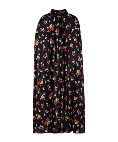 Rodarte Cape-effect Printed Silk-charmeuse Midi Dress In Black