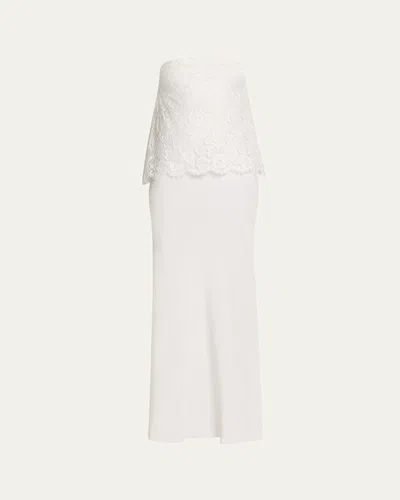 Rodarte Crepe Strapless Bias Gown With Lace Overlay In White