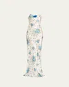 Rodarte Womens Daisy Shoulder-straps Silk Maxi Dress White In White And Blue