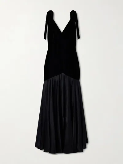 Rodarte Bow-detailed Velvet And Silk-satin Gown In Black