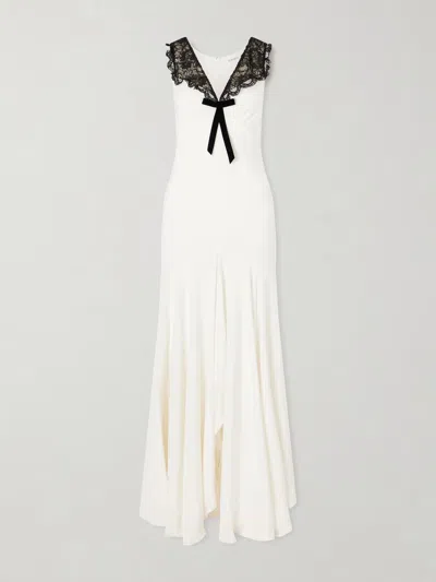 Rodarte Embellished Lace-trimmed Silk-crepe Midi Dress In White