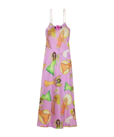 Rodarte Embellished Printed Silk-satin Midi Dress In Multi