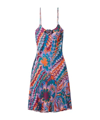 Rodarte Embellished Printed Woven Dress In Blue