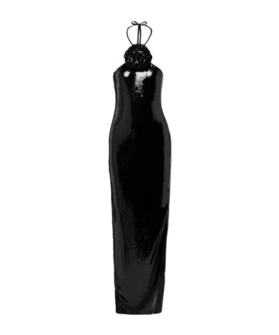 Rodarte Embellished Sequined Tulle Halterneck Gown In Black