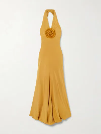 Rodarte Embellished Silk-crepe Halterneck Gown In Yellow