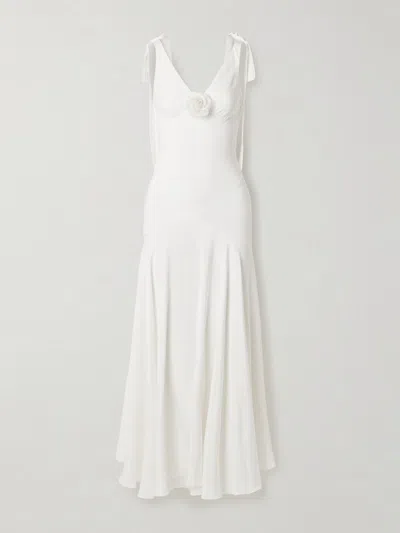 Rodarte Embellished Velvet-trimmed Silk-crepe Maxi Dress In White