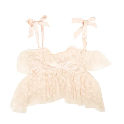 Rodarte Embroidered Tulle Bow Tiered Top - Light Pink In Beige