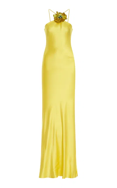rodarte yellow silk dress Rodarte Ribbon-detailed Silk-crepe Maxi Dress in Yellow
