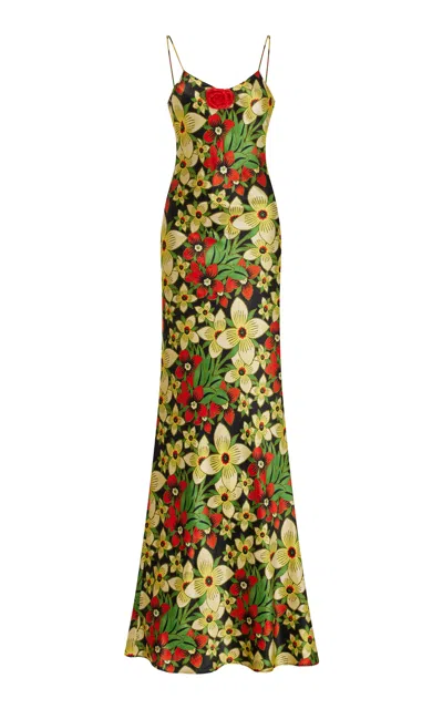 Rodarte Exclusive Floral-appliquéd Silk Maxi Dress In Multi