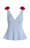 Rodarte Exclusive Riviera Floral-embellished Silk-blend Crepe Top In Blue