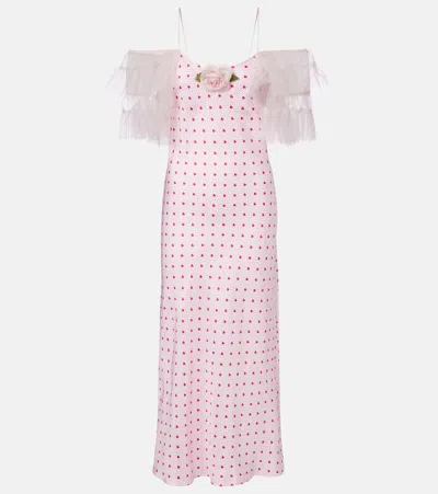 Rodarte Floral-appliqué Printed Silk Slip Dress In Pink