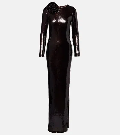Rodarte Floral-appliqué Sequined Gown In Black