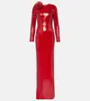 Rodarte Floral-appliqué Sequined Gown In Red