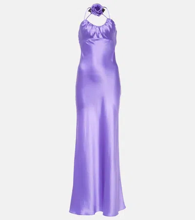 Rodarte Floral-appliqué Silk Charmeuse Gown In Purple