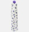 Rodarte Iris Printed Silk Halter Gown In Purple