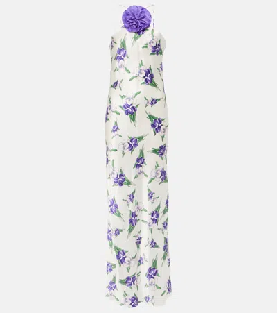 Rodarte Floral-appliqué Silk Gown In Purple