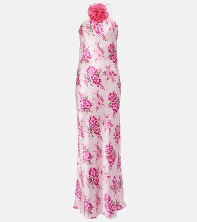 Rodarte Floral-appliqué Silk Maxi Dress In Pink