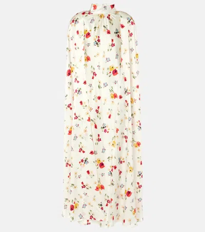 Rodarte Floral Caped Silk Maxi Dress In White Multi