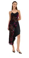Rodarte Floral Devor Slip Dress With Satin Detail Black And Pink In Black