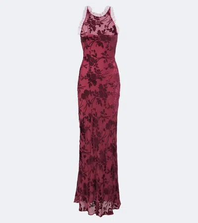Rodarte Floral Devore Maxi Dress In Burgundy