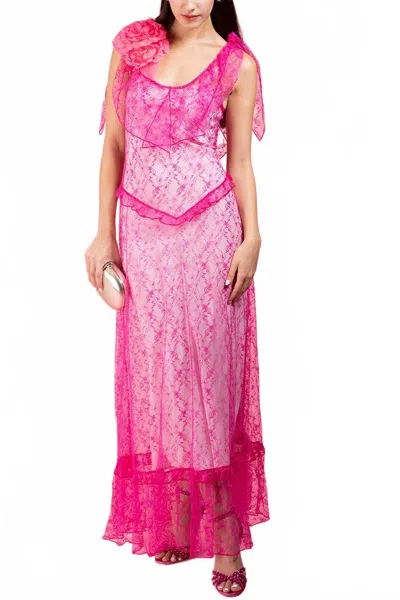 Rodarte Floral Lace Dress With Ruffles In Pink