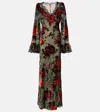 Rodarte Floral Lace-trimmed Velvet Devoré Gown In Multicoloured