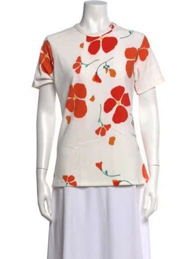 Pre-owned Rodarte Floral Print Crew Neck Top In White