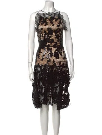 Pre-owned Rodarte Floral Print Knee-length Dress In Black