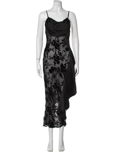 Pre-owned Rodarte Floral Print Long Dress In Black