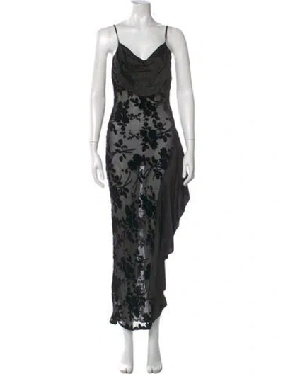 Pre-owned Rodarte Floral Print Long Dress In Black