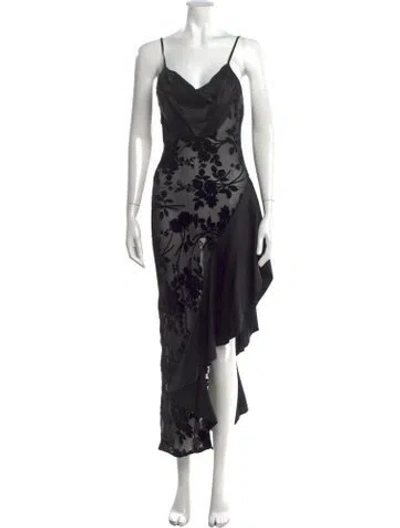 Pre-owned Rodarte Floral Print Long Dress In Black