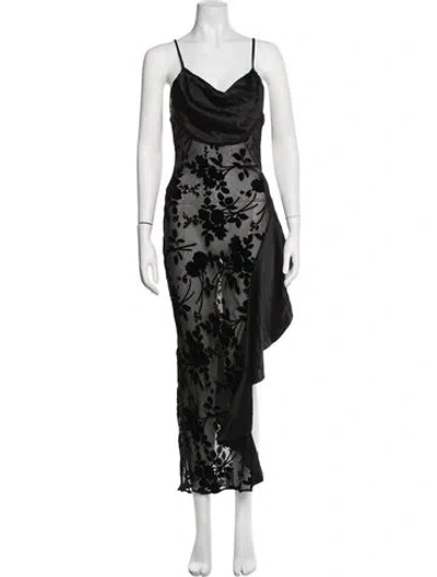 Pre-owned Rodarte Floral Print Long Dress In Black