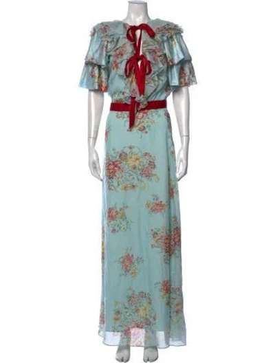 Pre-owned Rodarte Floral Print Long Dress In Blue
