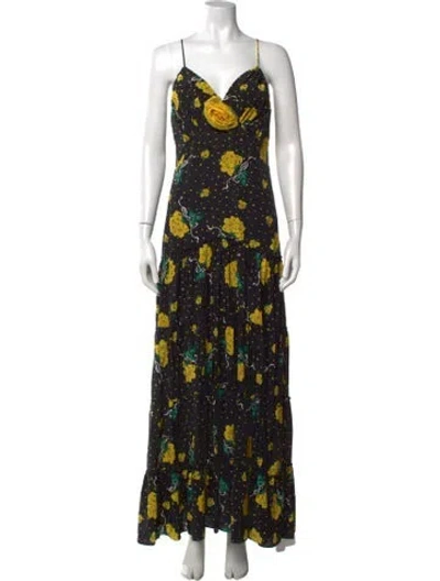 Pre-owned Rodarte Floral Print Long Dress W/ Tags In Black