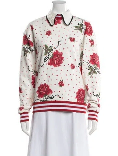 Pre-owned Rodarte Floral Print Long Sleeve Sweatshirt In White